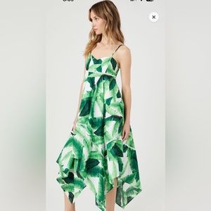 Poplin midi dress tropical print